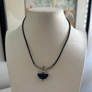 Vintage MCM Black and Silver Tone Necklace with Pendant